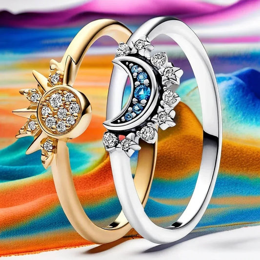 Embrace Celestial Beauty: Sparkling Moon & Sun Ring