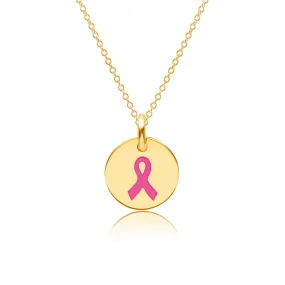 14k Gold Engravable Breast Cancer Ribbon Necklace