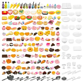 200pcs Miniature Landscape Food Drinks Bottle Mini Toys Doll House Kitchen Play Resin Dollhouse Accessories for Adults Teenagers Cooking Game Hamburger Ice Cream Cake Bread Tableware Party