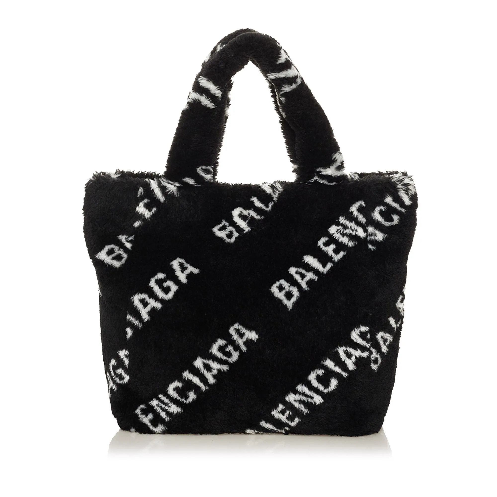 Balenciaga Logo Faux Fur Everyday XS Tote