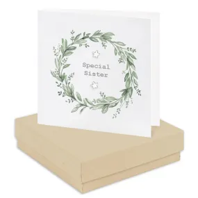 Boxed Eucalyptus Sister Wreath Earring Card