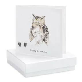 Boxed Owl Birthday Earring Card