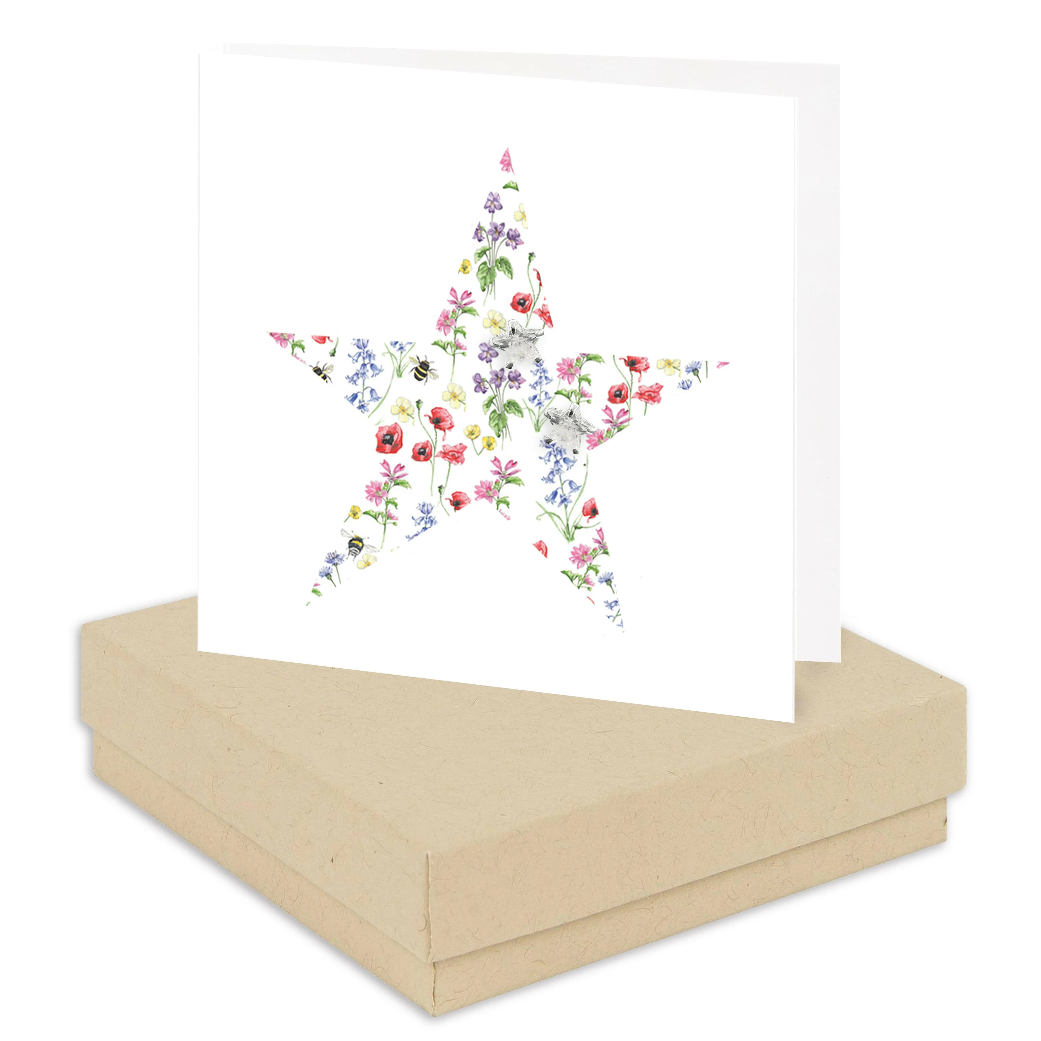 Boxed Silver Earring Card Floral Star