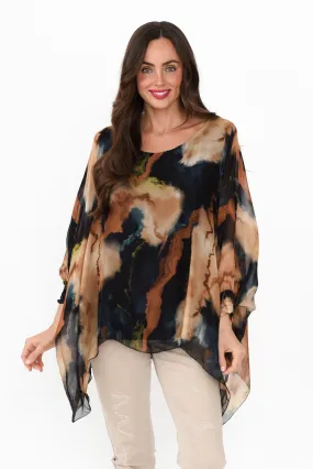 Dorey Rust Abstract Silk Layer Top