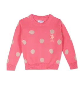 Girls Crew Neck Polka Dot Sweater