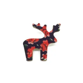 Red Floral Santas Deer Wooden Brooch