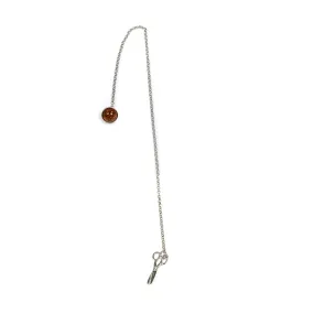 Silver lapel chain with genuine amber cabochon and tailor scissors