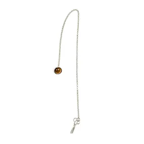 Silver lapel chain with Tiger Eye cabochon and tailor scissors