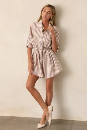 Simple Pleasures 100% Cotton Camel Brown Stripe Mini Dress