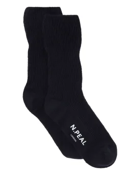 Unisex Cashmere Rib Bed Socks Navy Blue