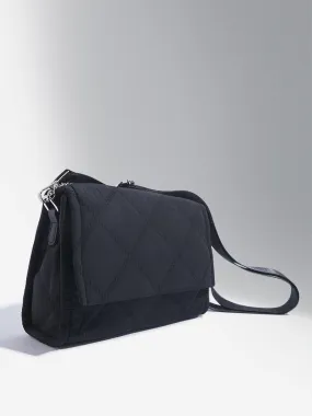 Westside Accessories Black Quilted Chain Strap Cotton Sling Bag