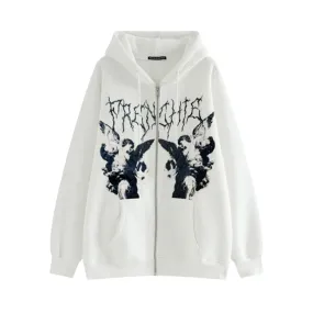 Women Vintage Angel Print Hooded