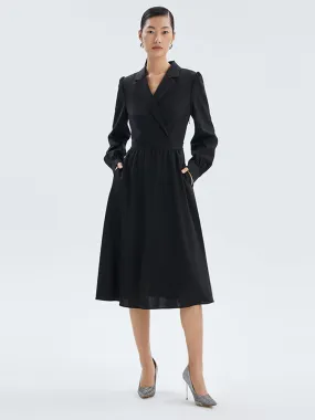 Worsted Wool V-Neck Lapel Midi Dress